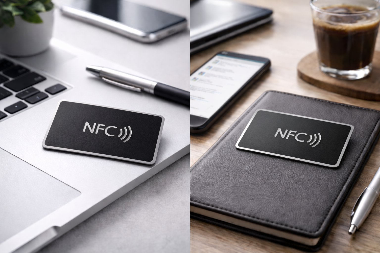 TapPulse NFC Metal Frame NFC Card - Black with Silver Edge - Matte